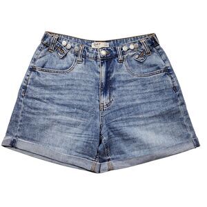 OAT New York Denim Jean Shorts Womens 2/26 Cuffed Hem Adjust Cinched Waistband